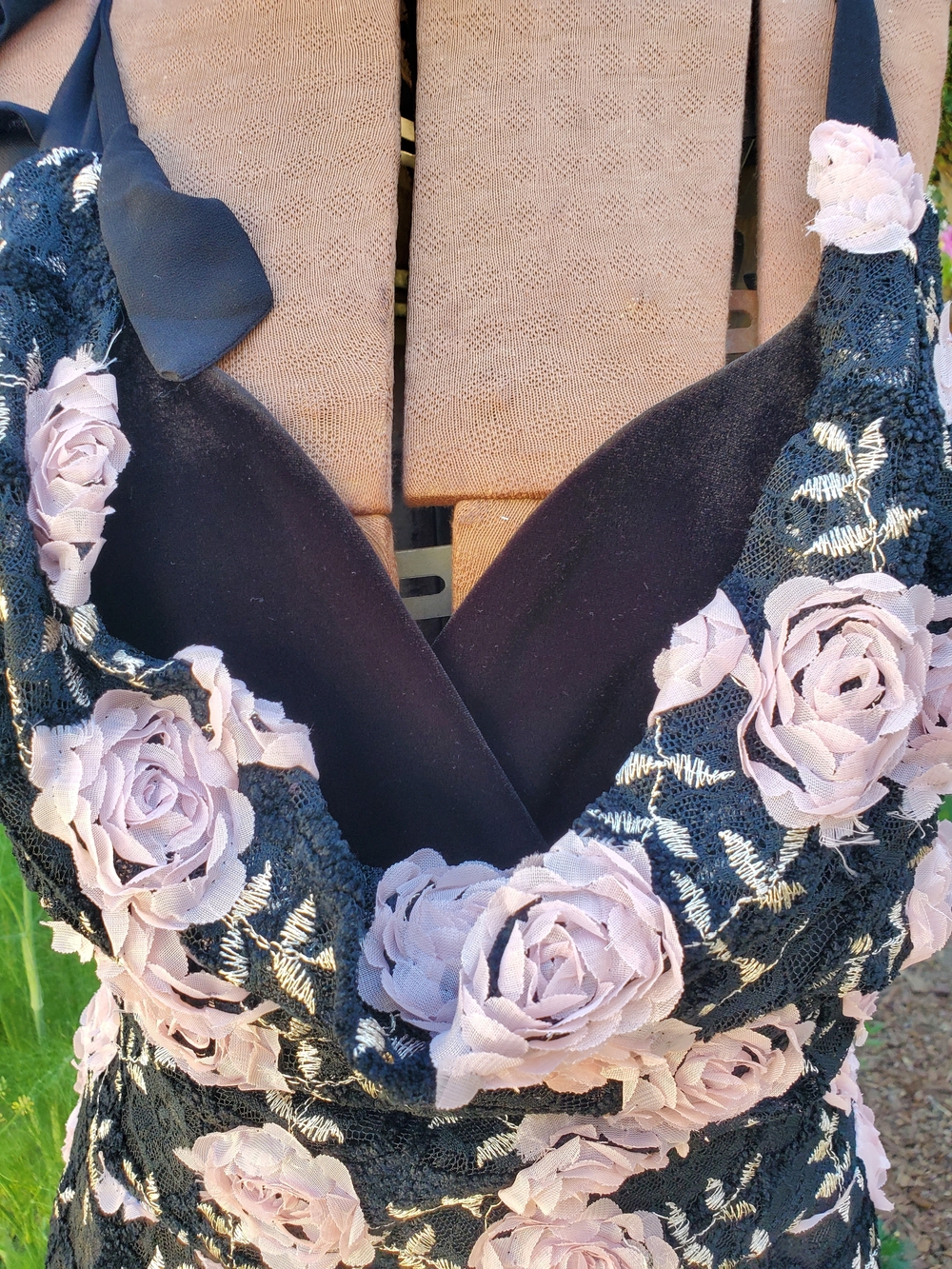 Kitten D'Amour Cowl Neck Floral Midi Dress - Black with Pink Roses - Picture 2 of 9